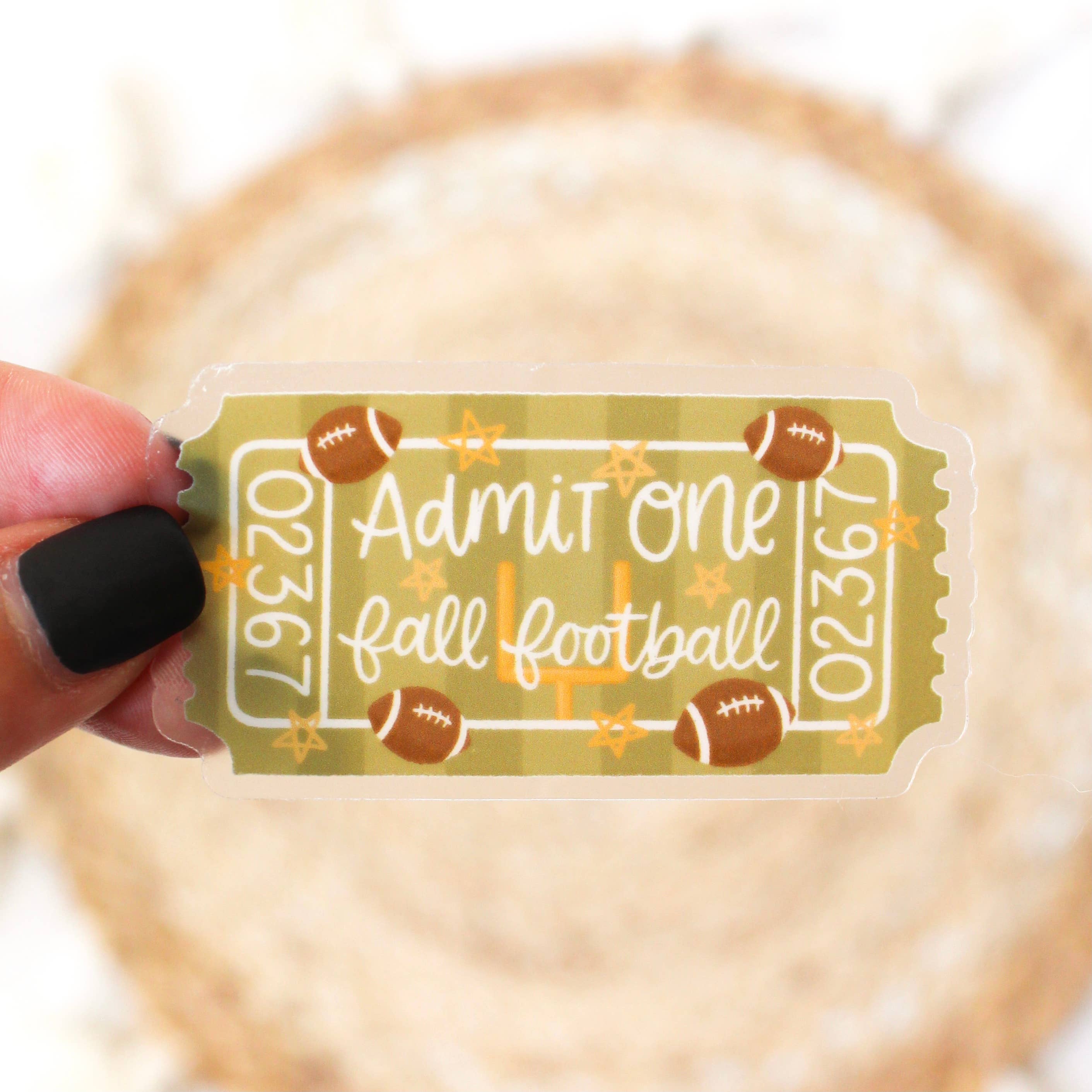 Admit One Sticker Clear Fall Football Admit One Sticker, 2.7x1.5 in. – Pageberry