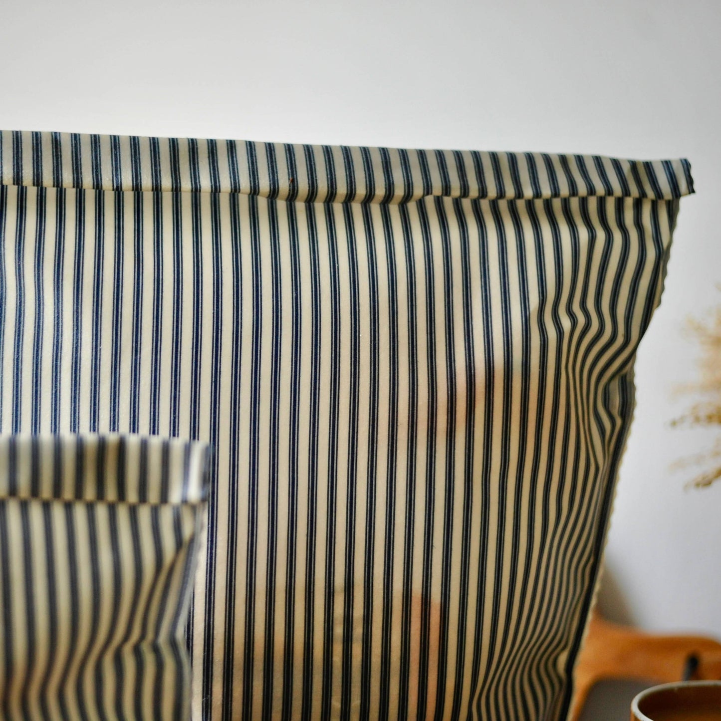 Lightweight Cotton Navy Striped French-Inspired Beeswax Bag: XL