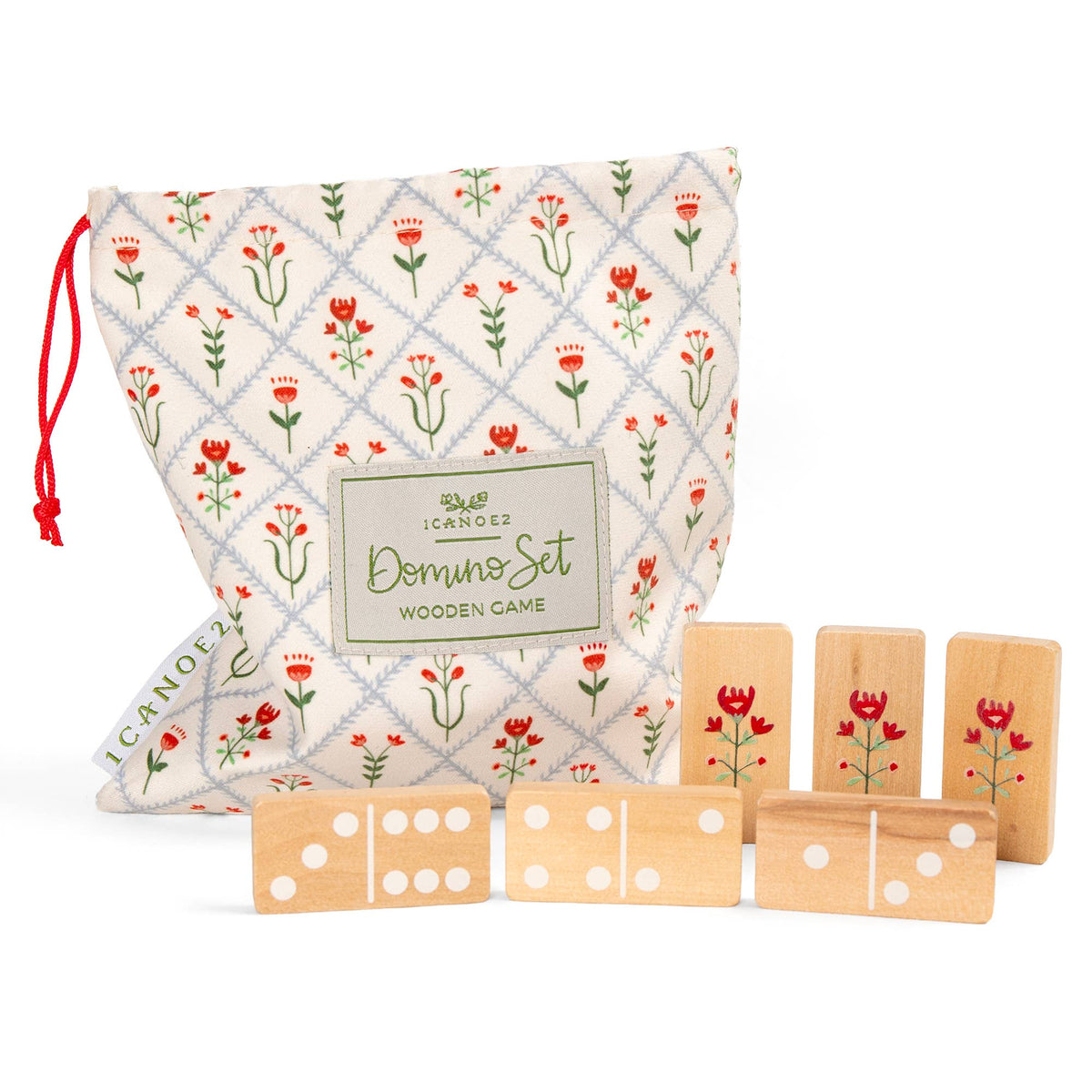 Scandinavian Floral Diamond Wooden Domino Game Set