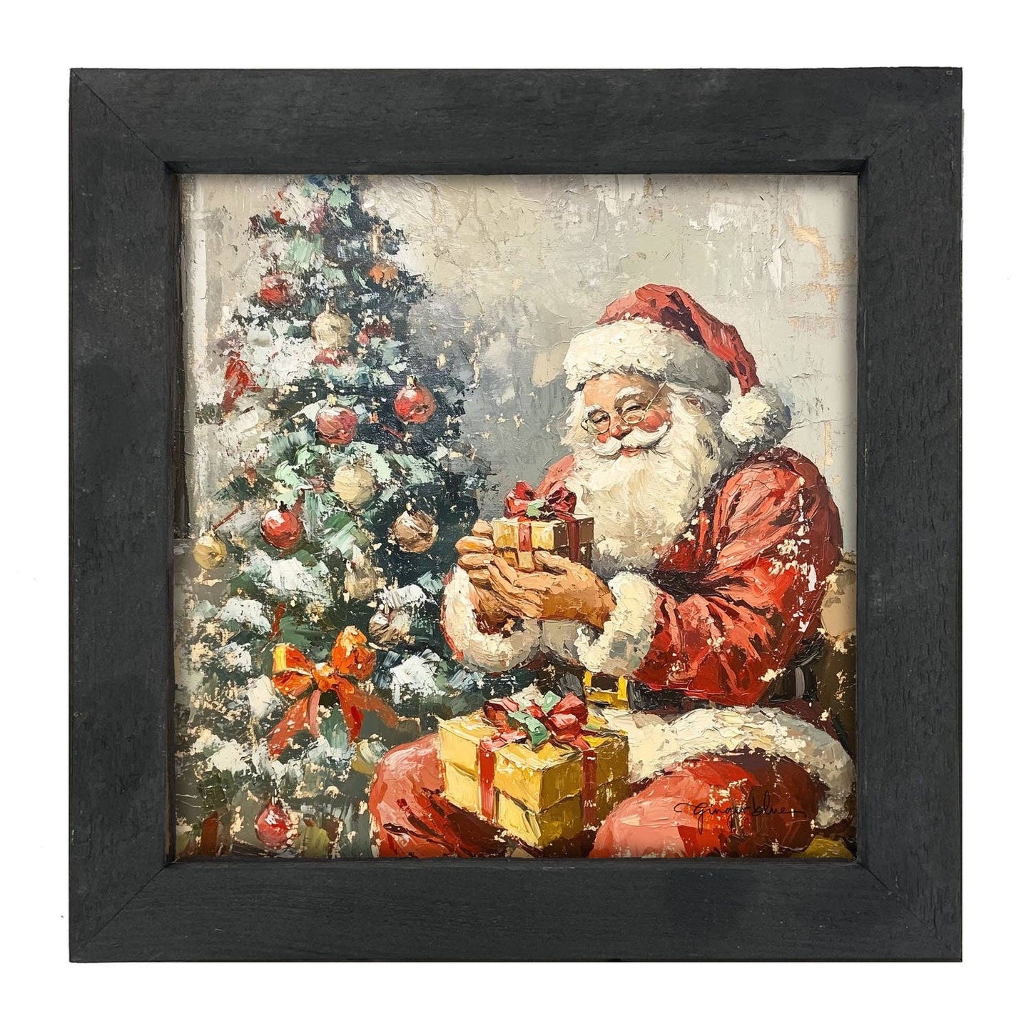 Santa Placing Presents under the Tree: Black / Small