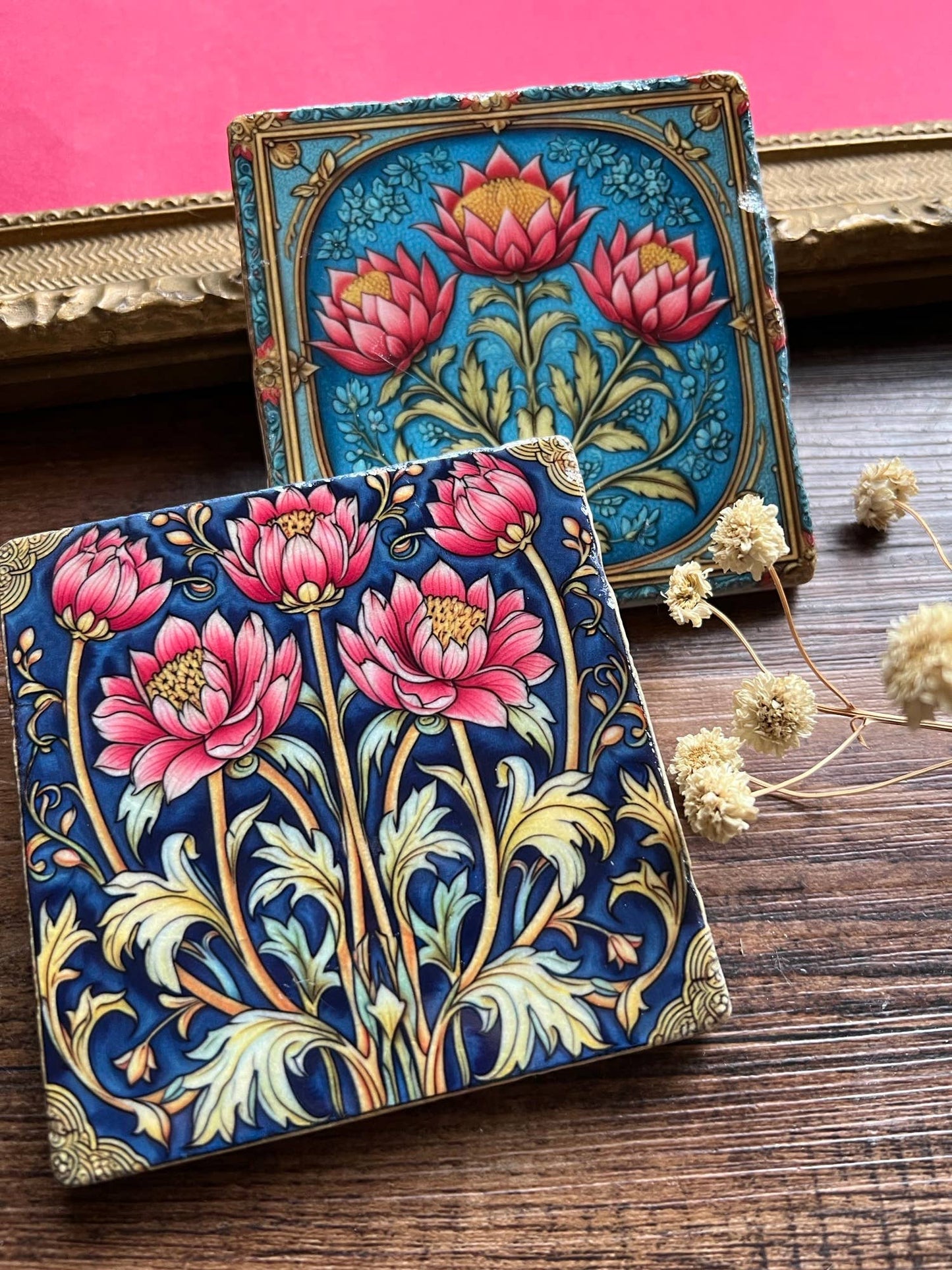 William Morris inspired stone coasters