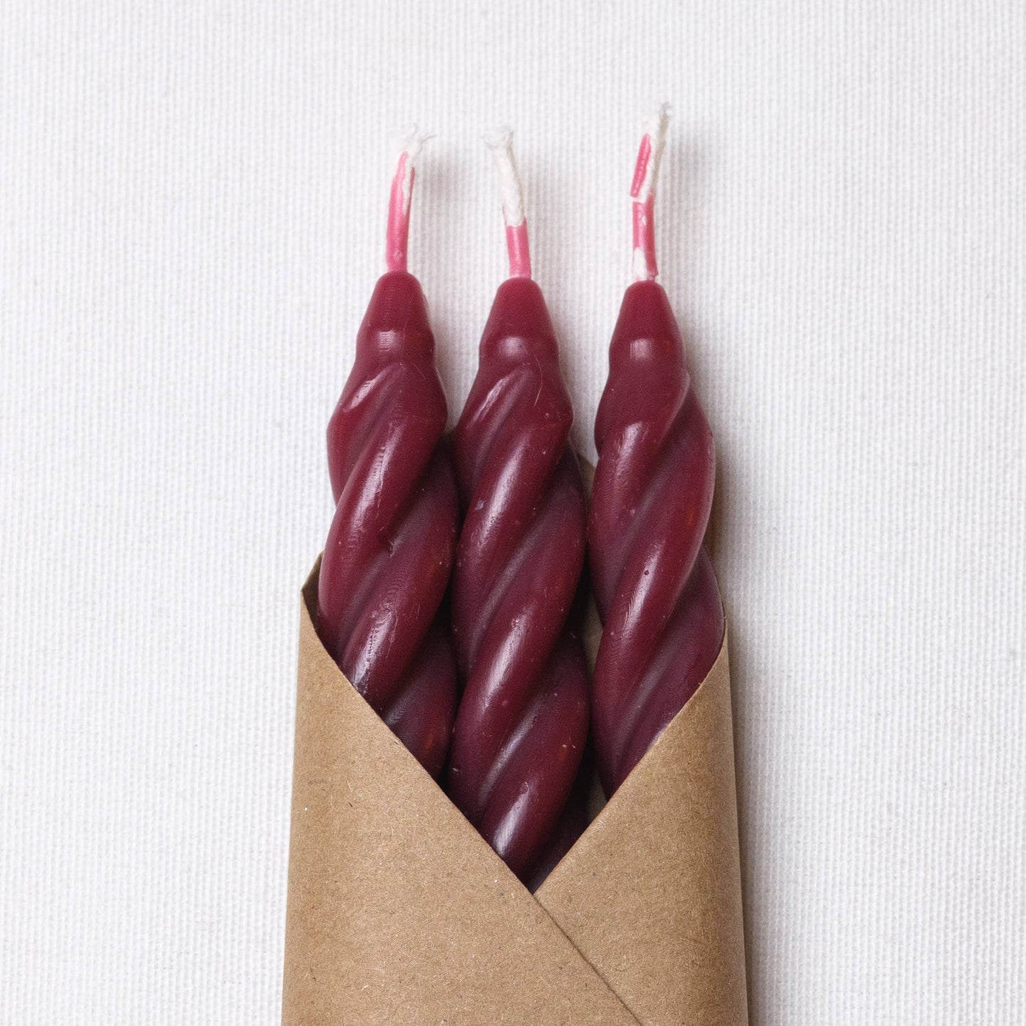 Plum Beeswax Taper Candles Set of 3: Spiral