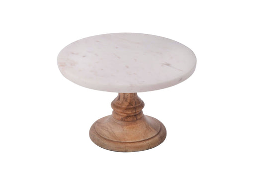 Sm. Marble Plate On Mango Wood Stand
