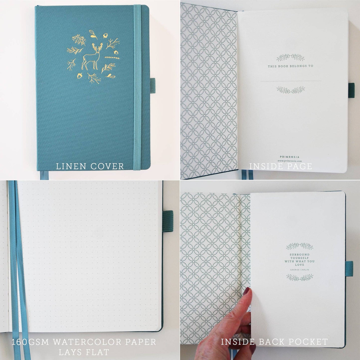 'Deer' Woodlands Teal  – Watercolor Dot Grid Journal A5