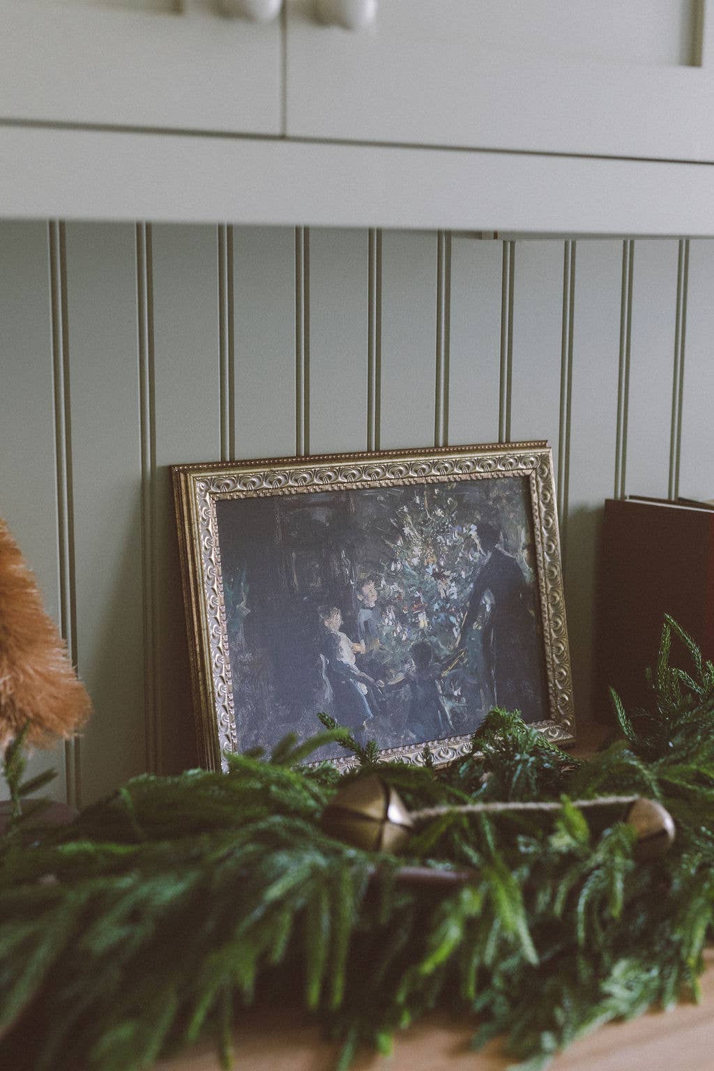 Gather Around the Tree Framed Antique Art: 10x8