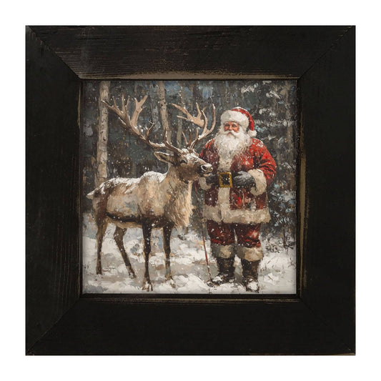 Santa Standing with Reindeer: Black / Small