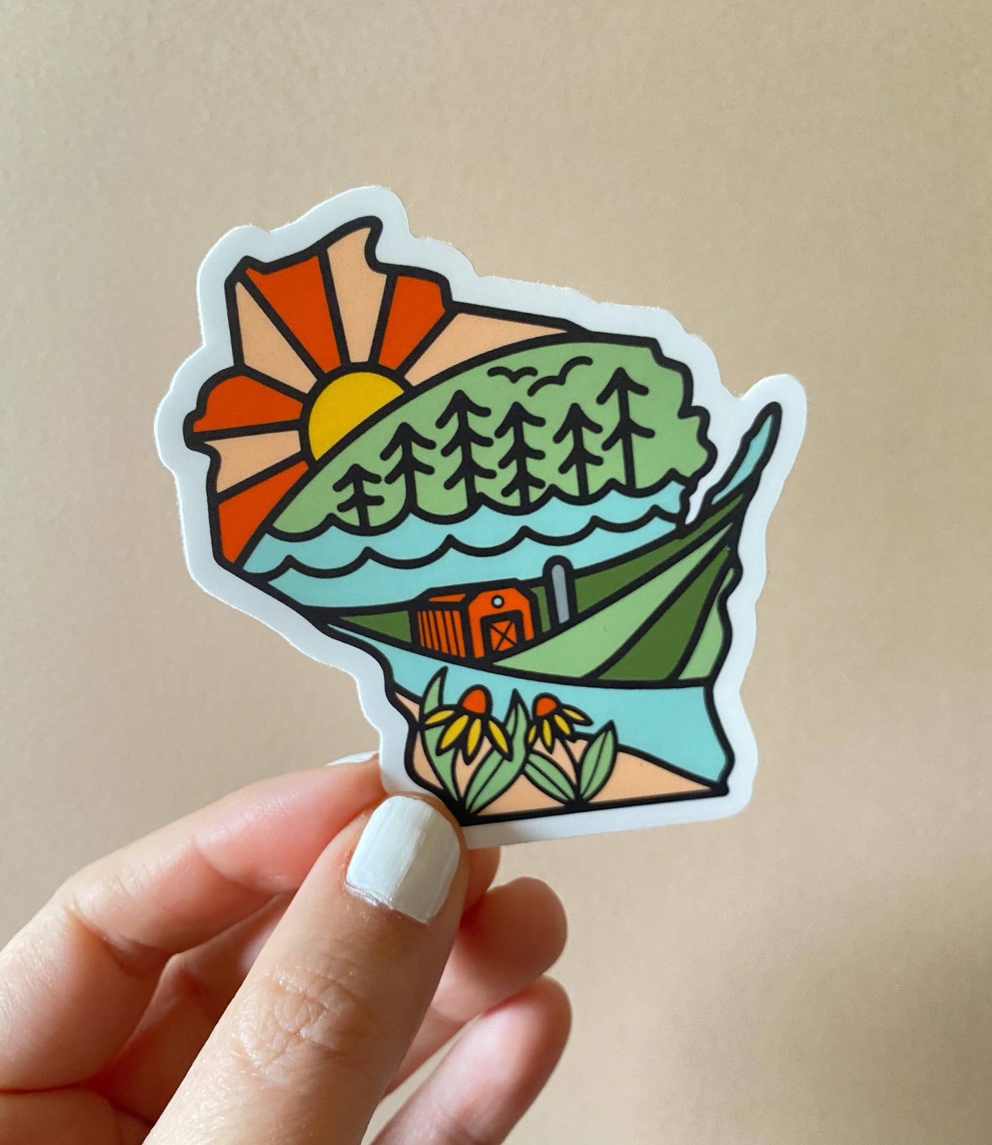 WI Line Drawing State Scenes Vinyl Sticker