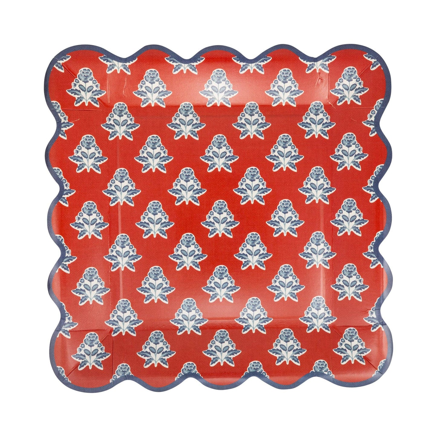 Red Block Floral Paper Plate - 9"