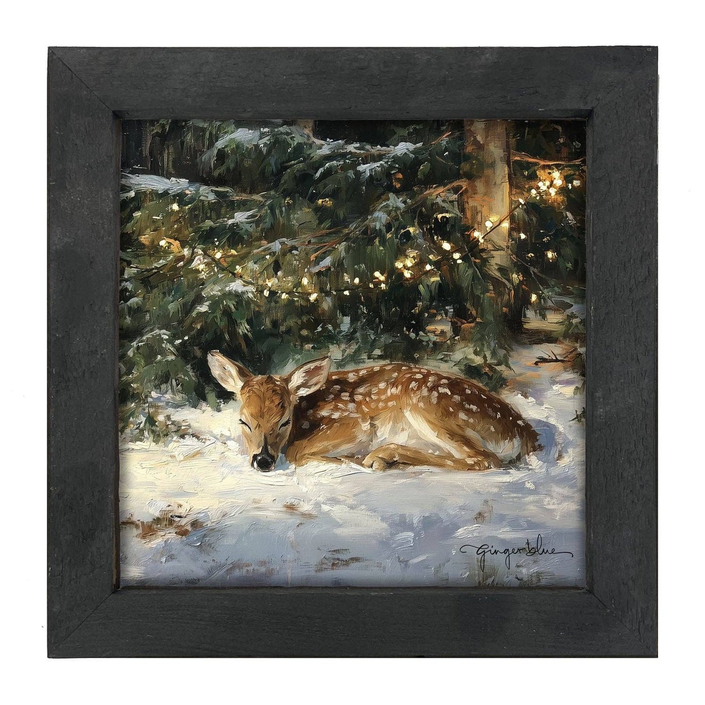 Deer Sleeping under Pine Tree: Black / Small