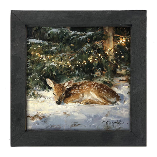 Deer Sleeping under Pine Tree: Black / Small