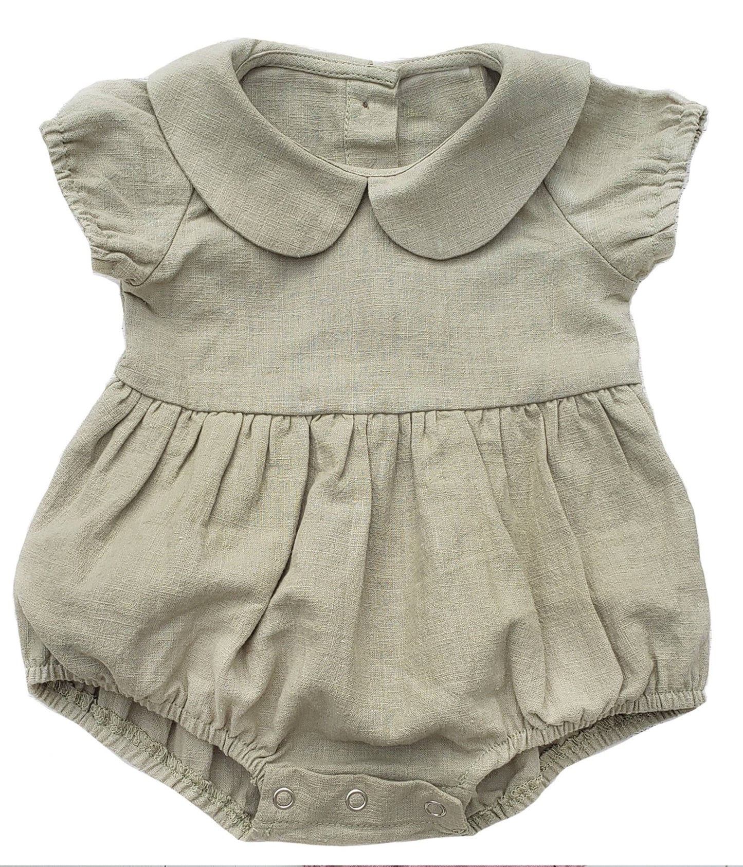 Baby Girl Linen Romper Short sleeve| Allie: Olive