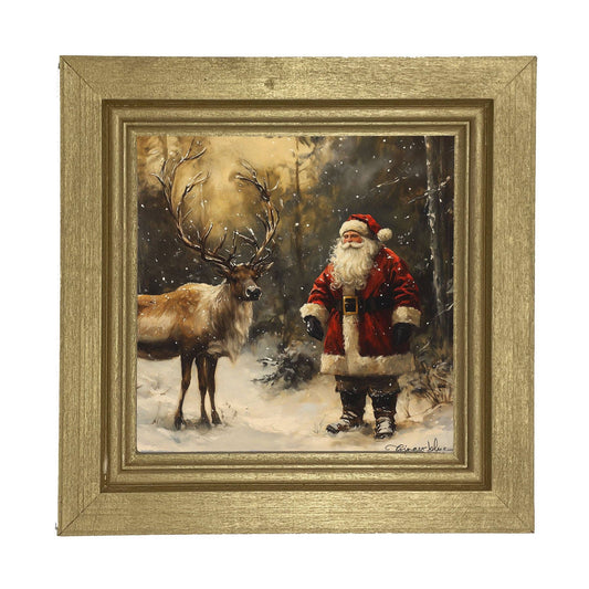 Santa with Reindeer in Forest: Gold / Small