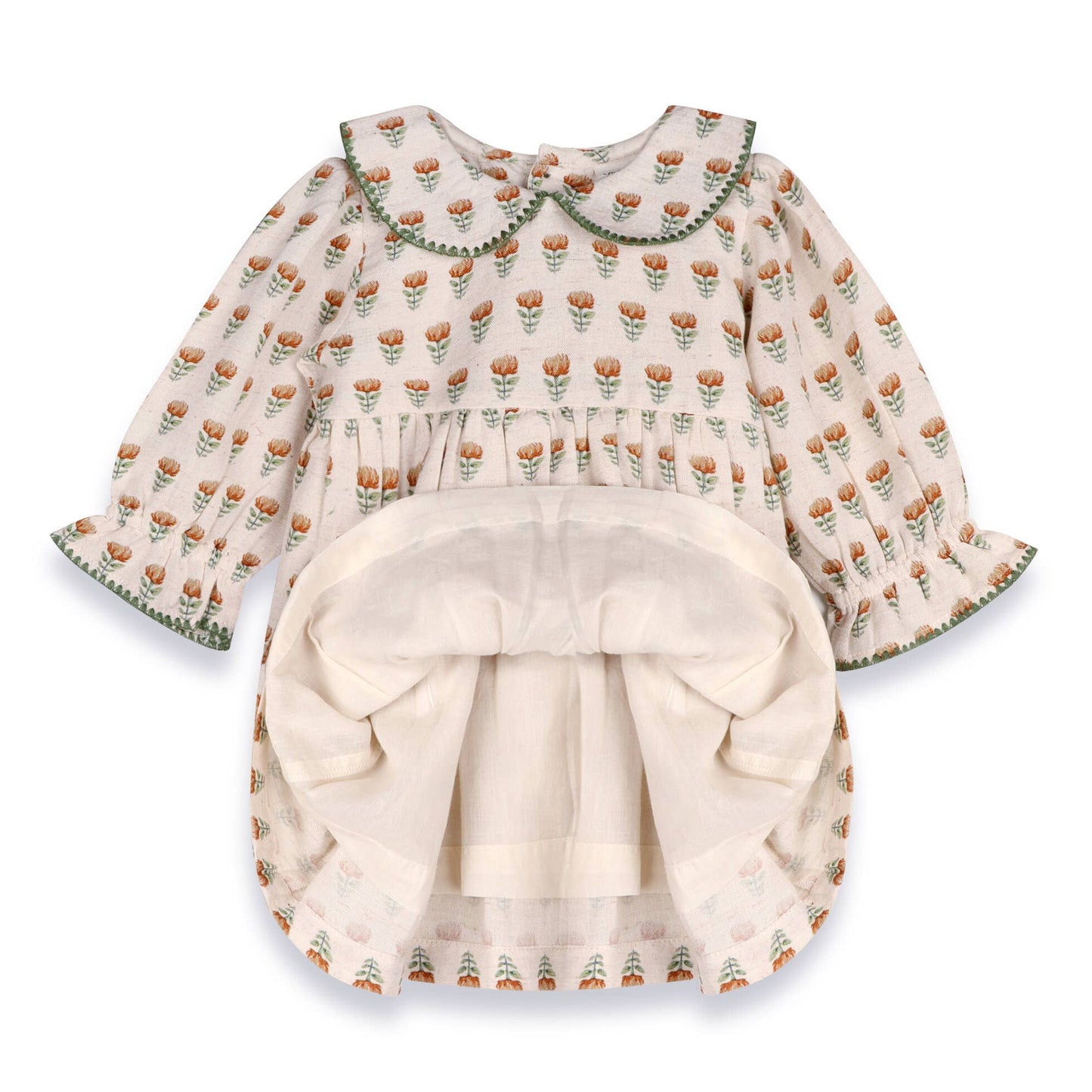 Ina Block Print Floral Baby Dress & Bloomer Set (Linen): Mustard Floral