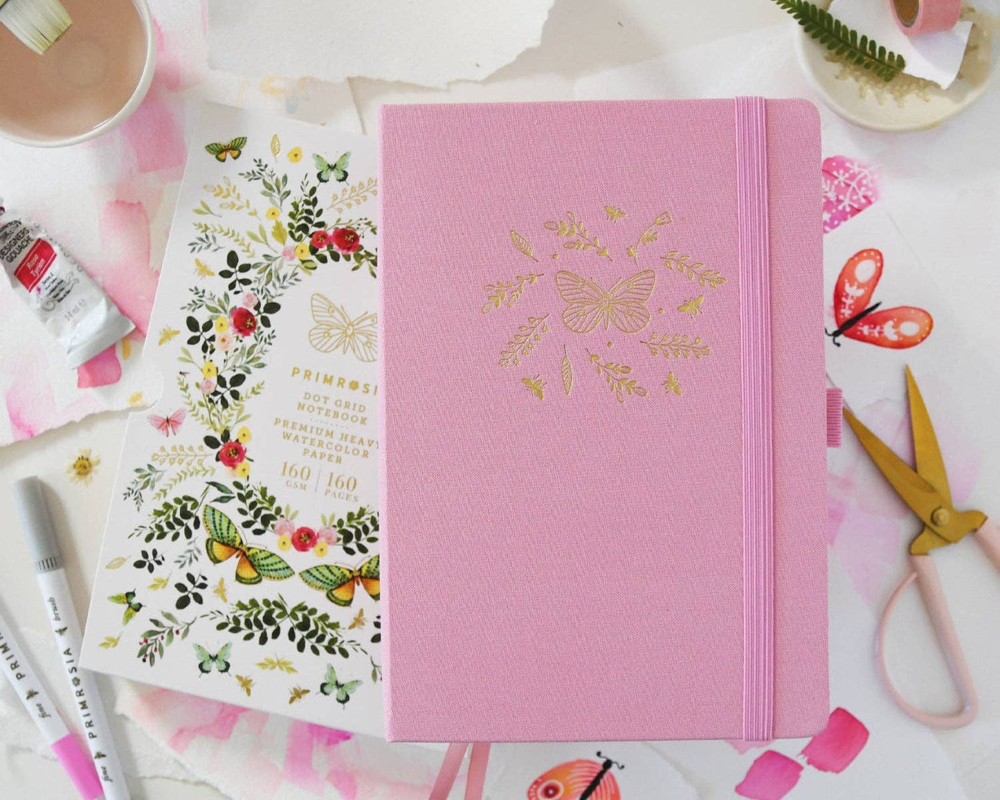 'Butterfly' Pink – Watercolor Dot Grid Journal A5