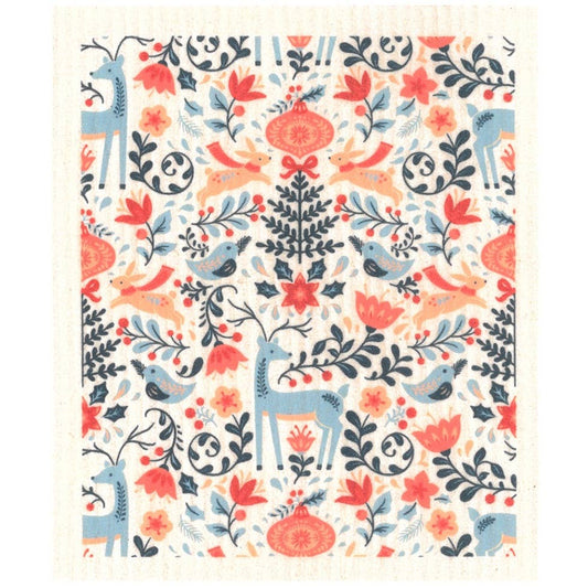 Blue Reindeer in Flowers Dishcloth