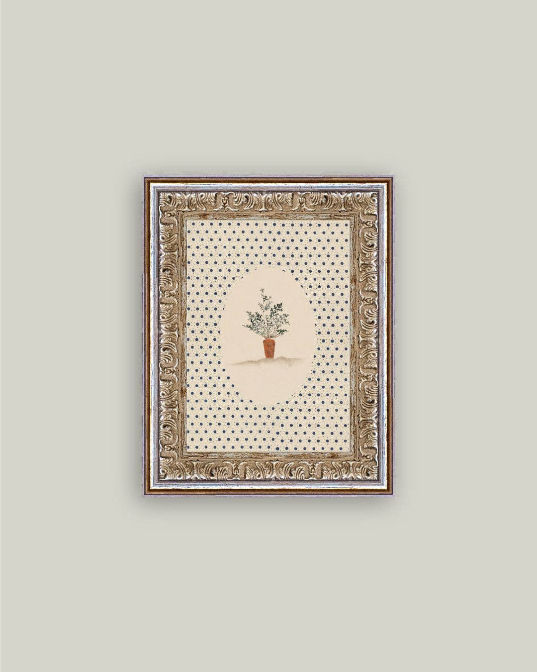 Carrots on Dots Framed Antique Art: 5x7