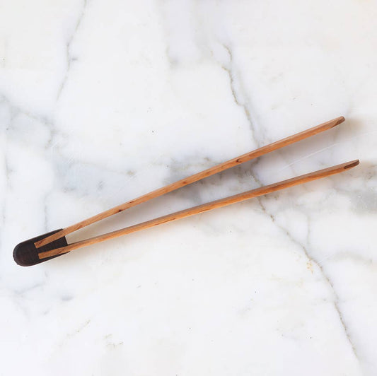 German Oversized Barbecue Serving Tongs, Walnut