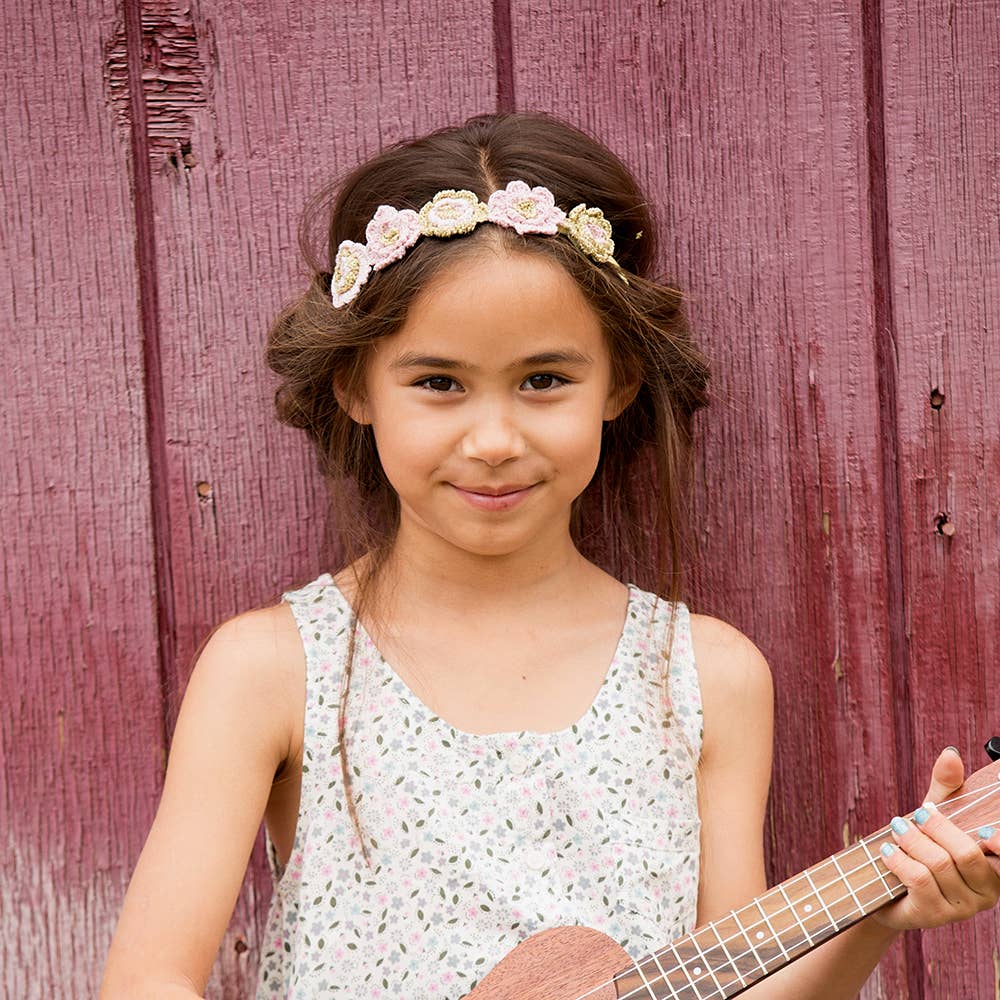 Kids Artisan Knit Flower Headband- Coral Pink