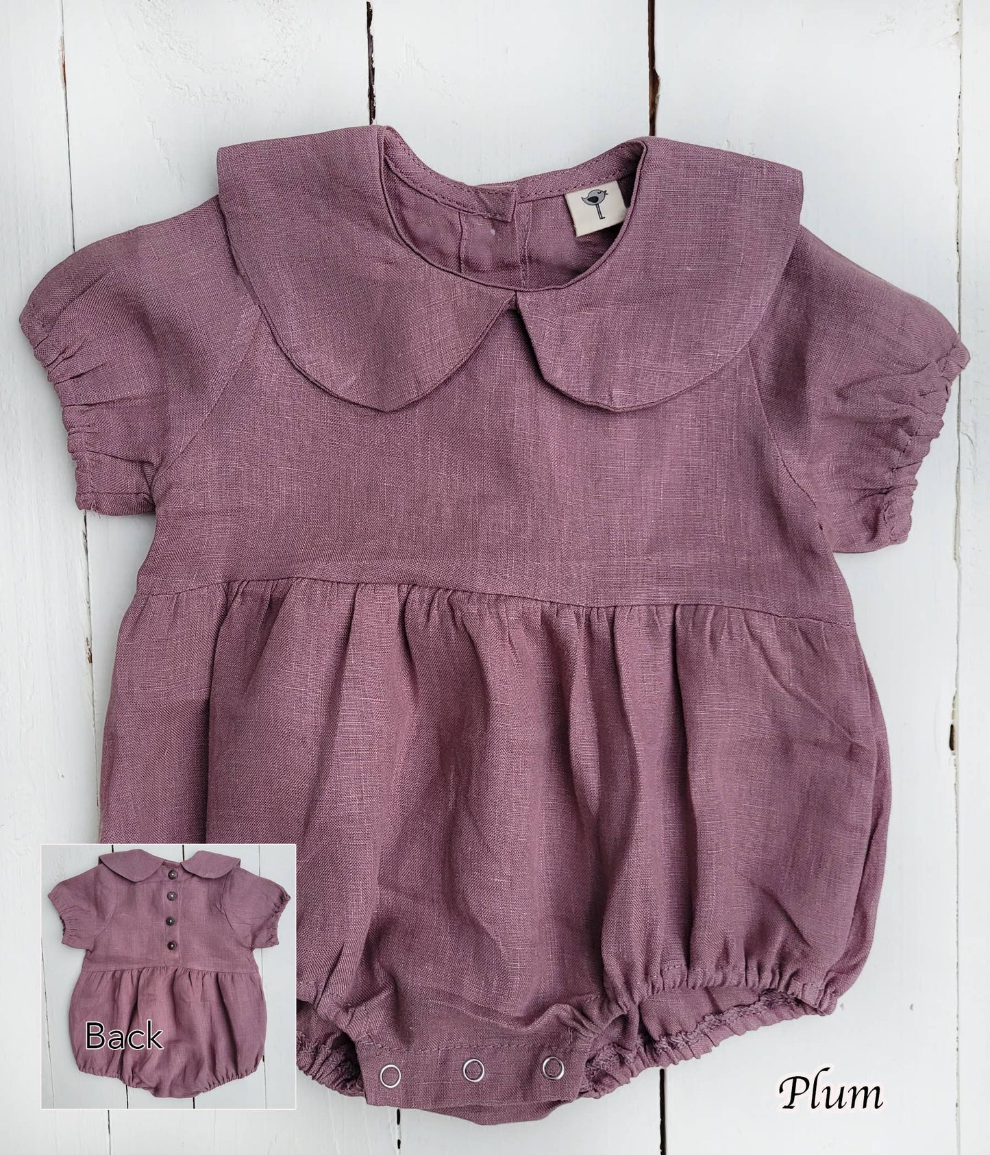 Baby Girl Linen Romper Short sleeve| Allie: Olive