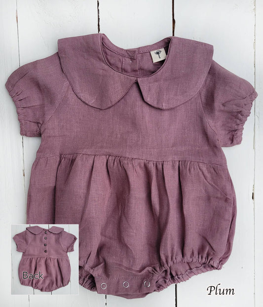 Baby Girl Linen Romper Short sleeve| Allie: Plum