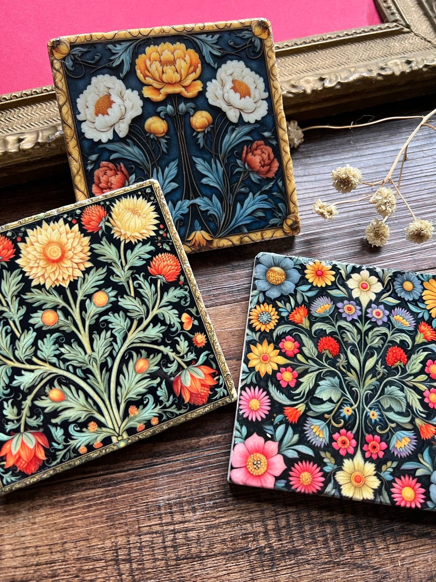 William Morris inspired stone coasters