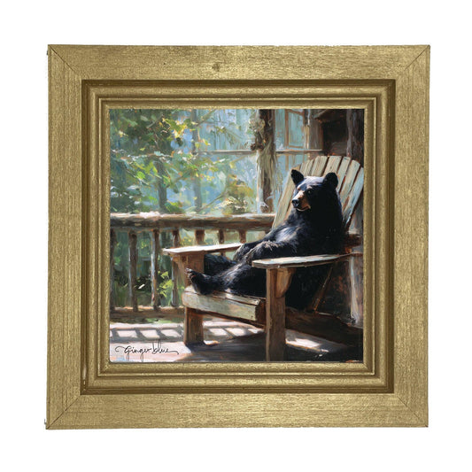 Bear Relaxing on Porch: Gold / Small