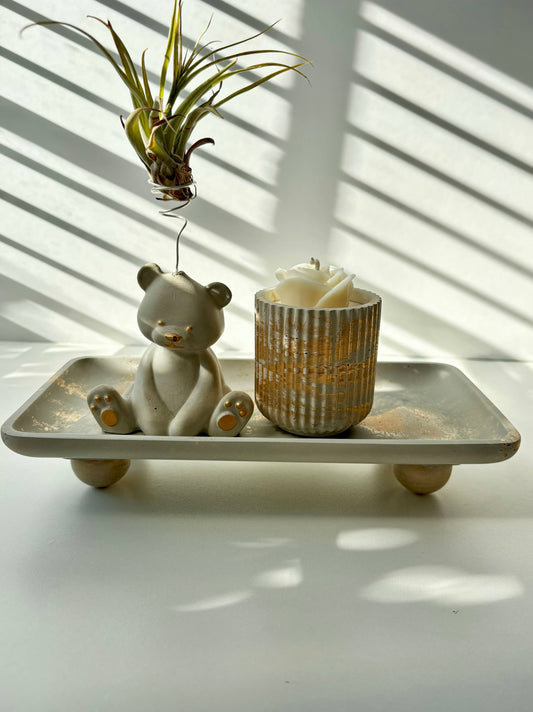 Rectangle Footed Tray: Light Gray & Gold