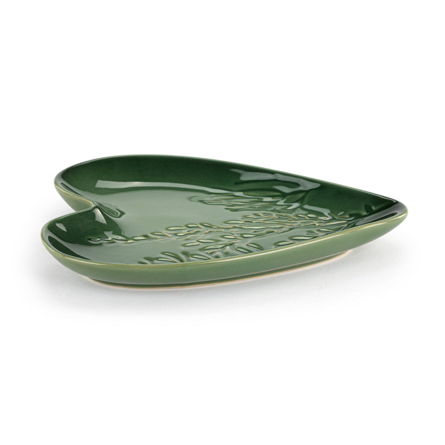 Green Pressed Floral Heart Spoon Rest - 4.5x6.5i