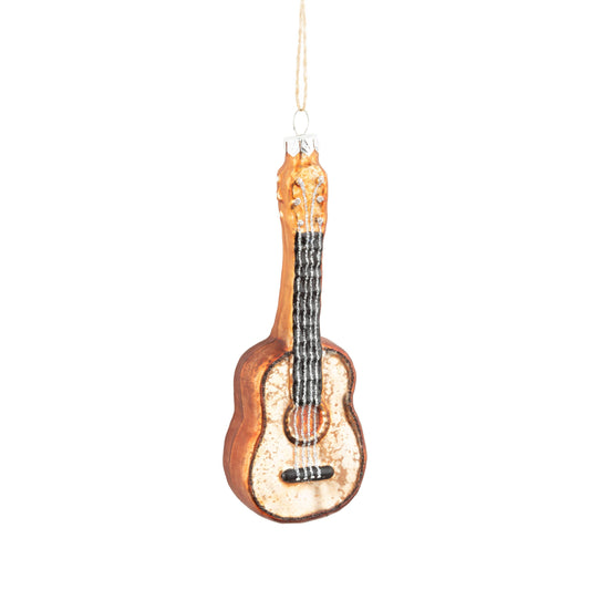 Glass acoustic guitar ornament gold and brown,6in