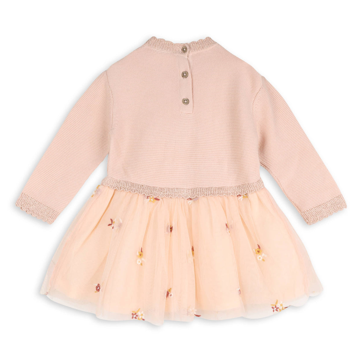 Floral Embroidery Knit Baby Tutu Dress (Organic Cotton): Sweet Pink