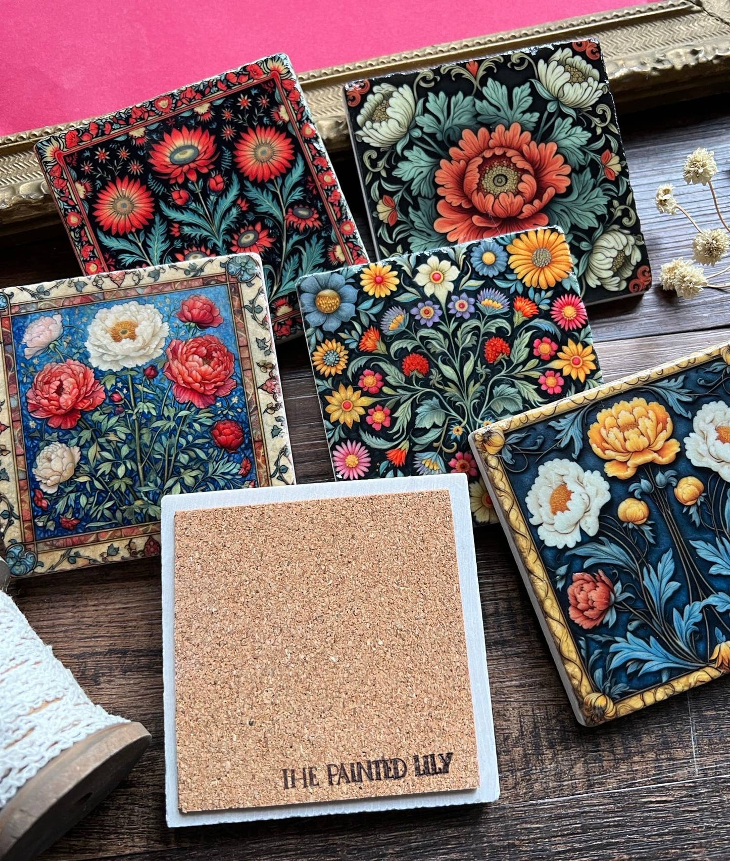 William Morris inspired stone coasters