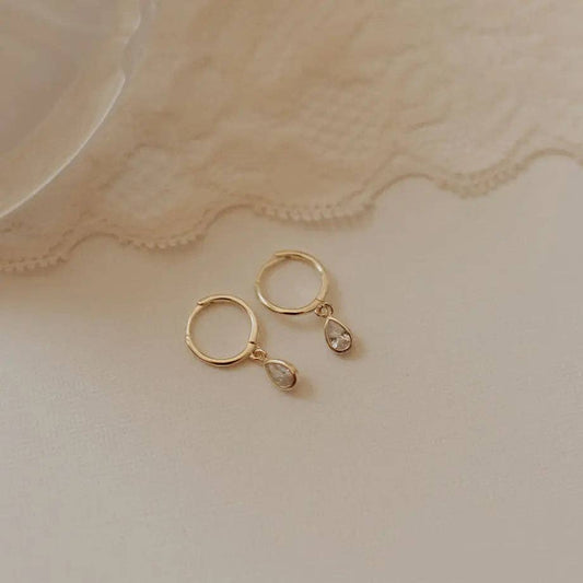April Raindrop Dangle Hoops: Gold