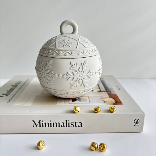 Snowflake Bauble Jar |Winter Glow Vessel |Christmas Ornament: Off White