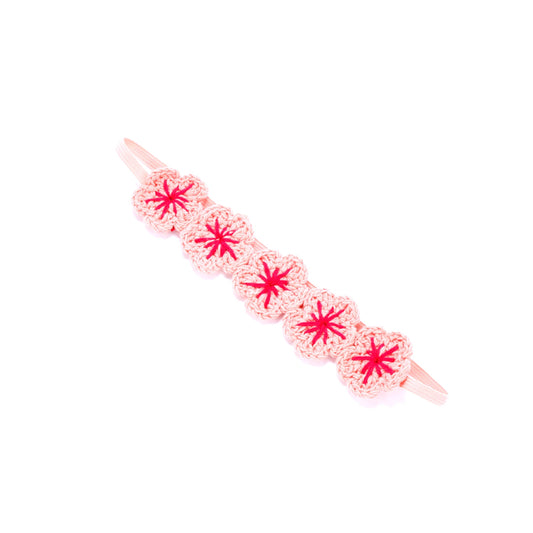 Kids Artisan Knit Flower Headband- Coral Pink