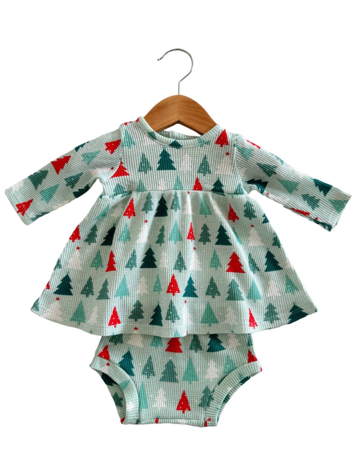 Organic Waffle Simple Dress & Bloomer, Festive Firs: 18 - 24 mo.