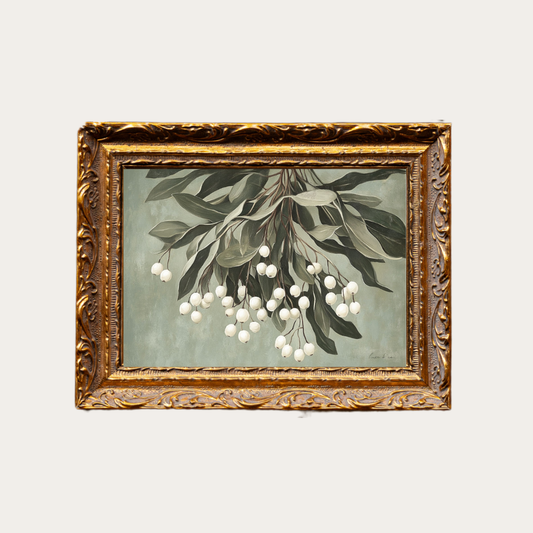 Muted Mistletoe | French Brass Gold Mould Framed Art: 5 x 7