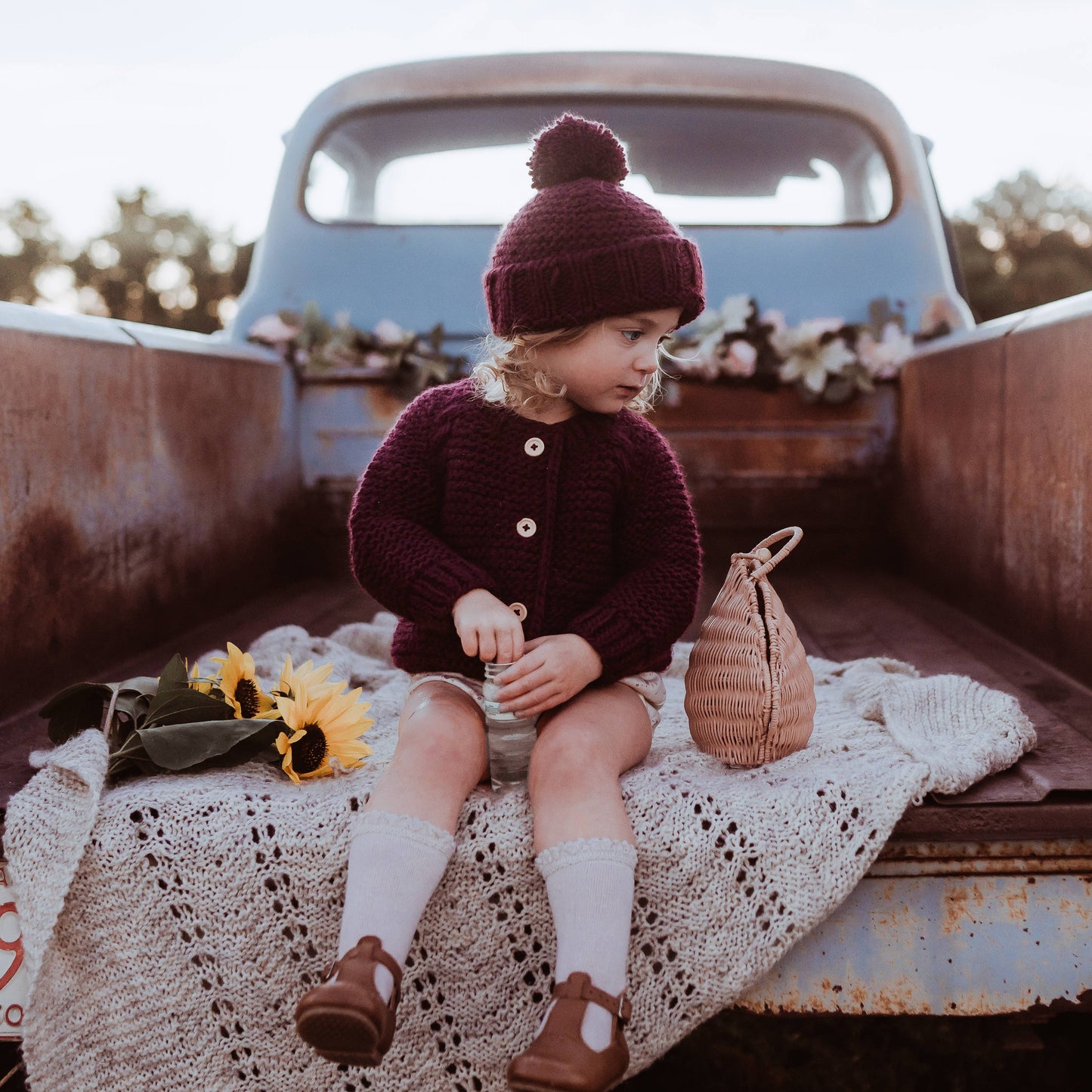 Plum Garter Stitch Cardigan Sweater Baby & Toddler