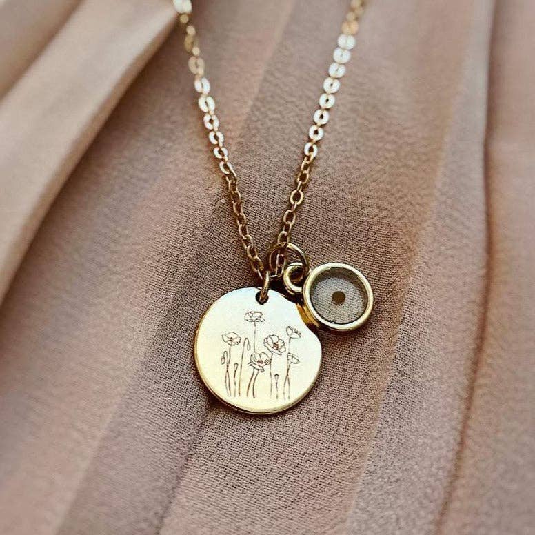 Poppy Necklace with Mustard Seed: Poppy