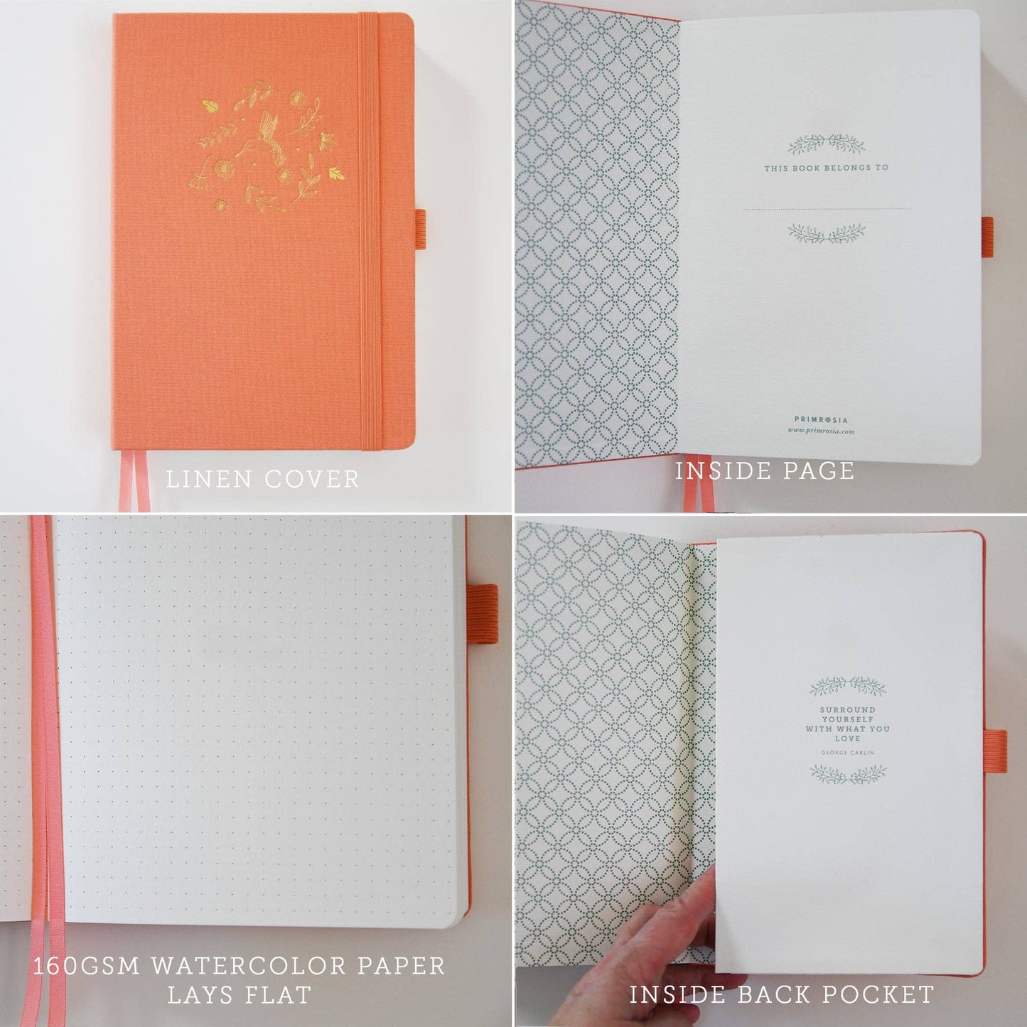 'Hummingbird' Peach  – Watercolor Dot Grid Journal A5