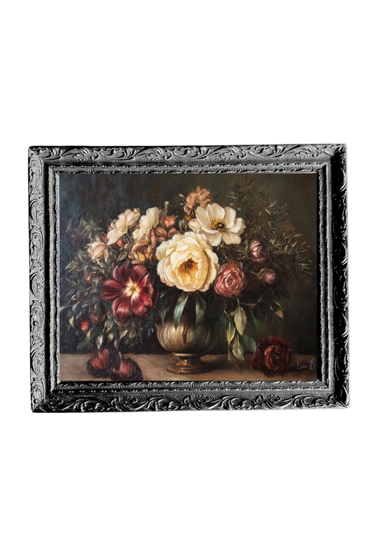Vintage Floral Bouquet | French Black Mould Framed Art: 5 x 7