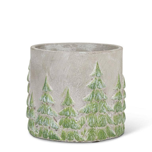 Cement Planter with Pine Trees-4.5"H: Medium