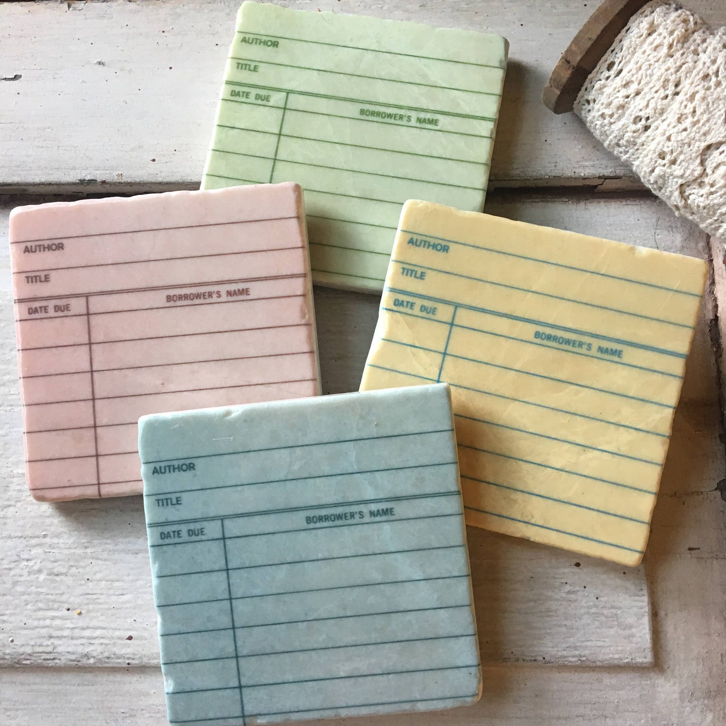 Library Cards stone coasters
