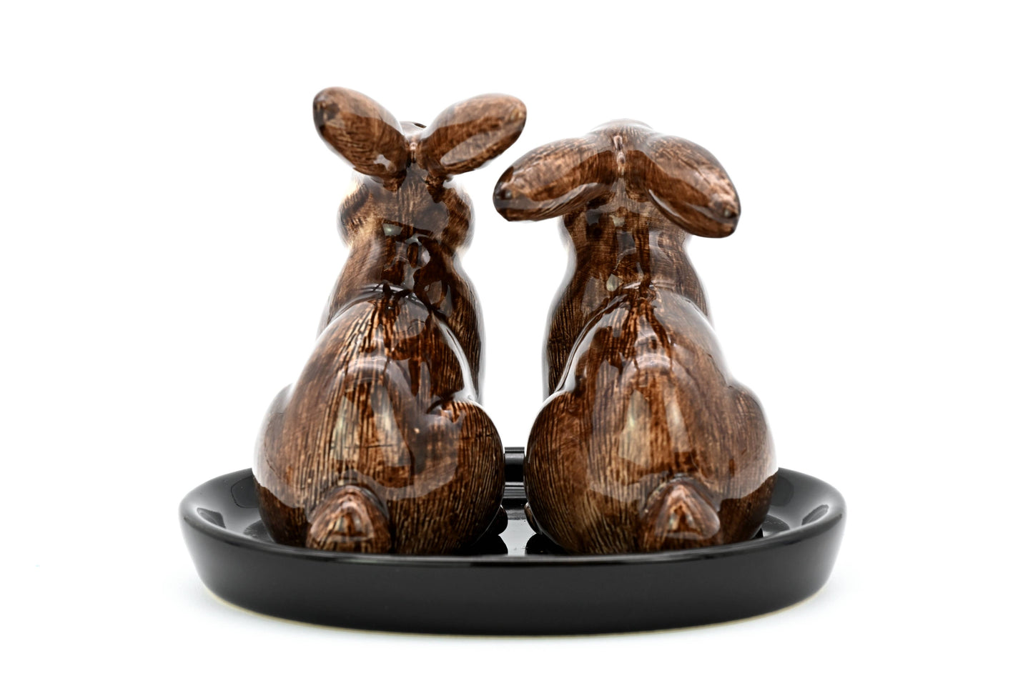 SALT AND PEPPER SHAKER Rabbit & black ceramic tray