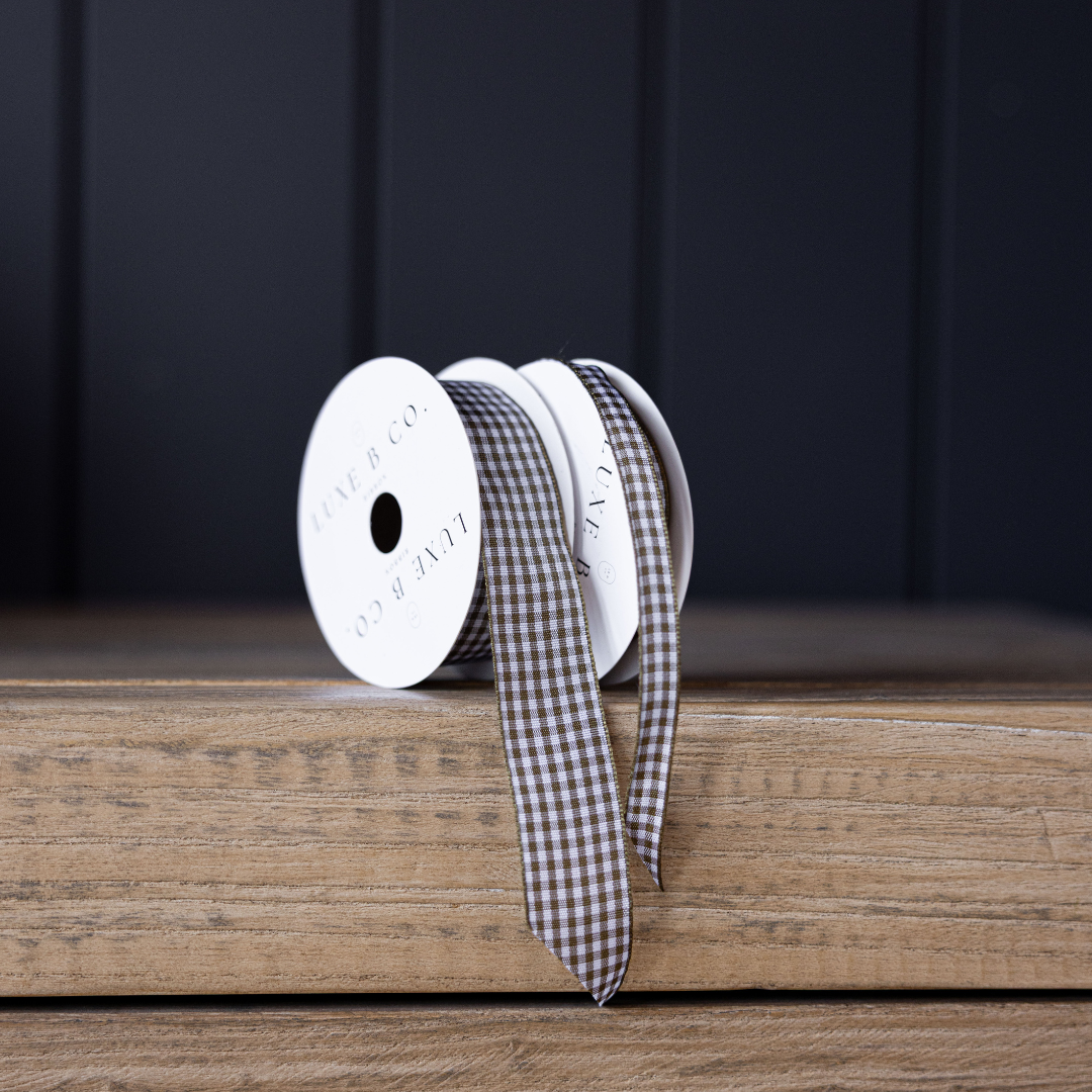 Gingham Olive Ribbon Holiday Decor: Medium