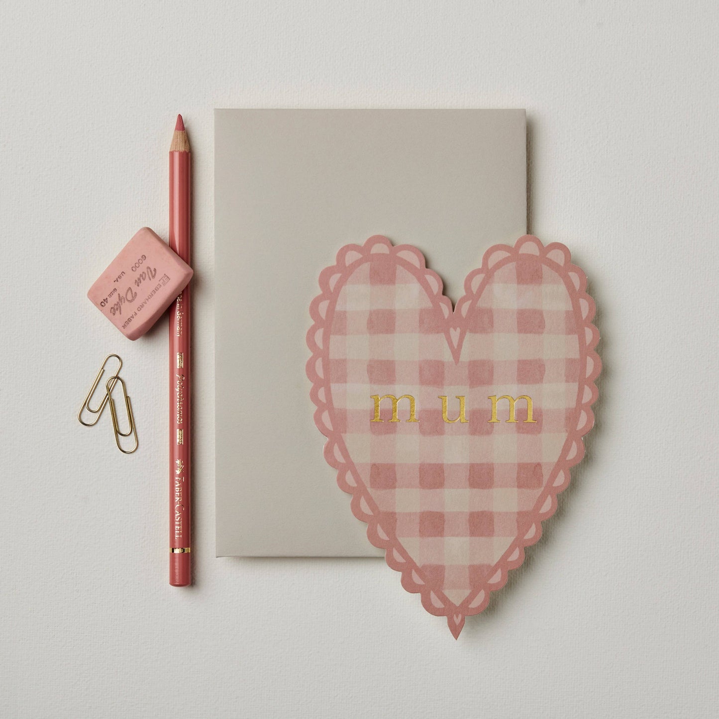 Pink Gingham 'Mum' Heart Card