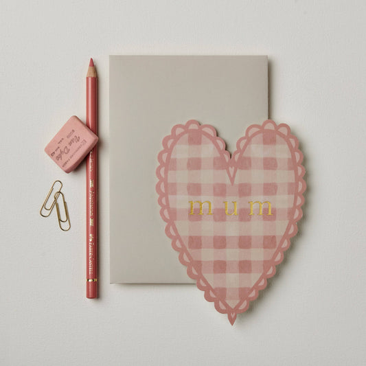 Pink Gingham 'Mum' Heart Card