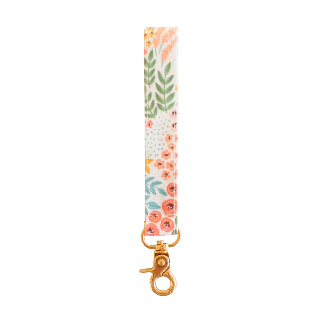 White Floral Wristlet Keychain