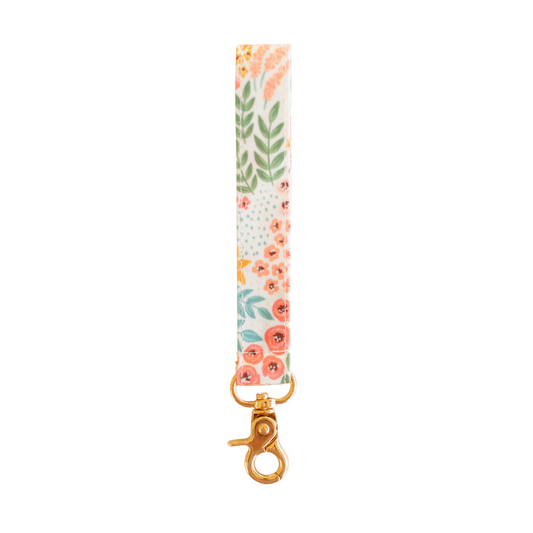 White Floral Wristlet Keychain