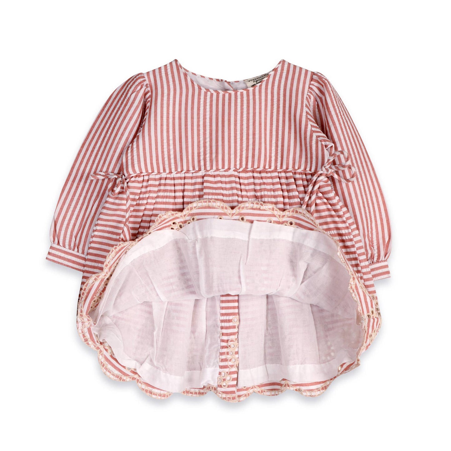 Vivienne Striped Embroidered Baby Dress & Bloomer (Organic): Vintage Berry Stripe