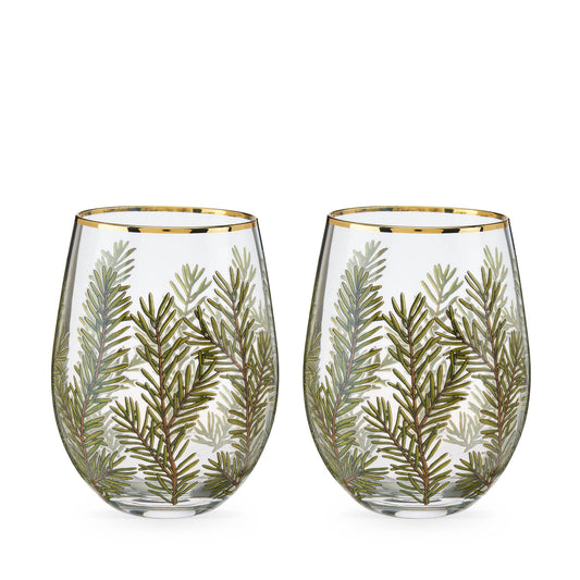 Gold-Rimmed Woodland Stemless Wine Glasses